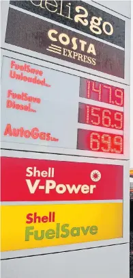  ??  ?? Diesel price on display at the motorway forecourt