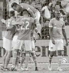  ?? Yi-Chin Lee / Houston Chronicle ?? Erick Torres and the Dynamo had much to celebrate the last time the team and Real Salt Lake played — a 5-1 victory at BBVA Compass Stadium on May 31.