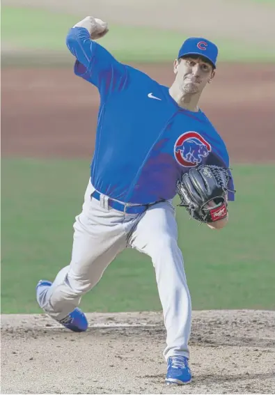  ?? RON SCHWANE/GETTY IMAGES ?? Cubs starter Kyle Hendricks allowed one run and seven hits in six innings Wednesday in Cleveland.