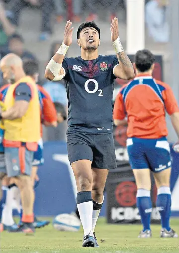  ??  ?? Match-winner: Denny Solomona celebrates after his late try secured victory for England against Argentina