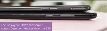  ??  ?? The Galaxy S20 Ultra (bottom) is about 10 percent thicker than the S20