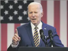  ?? AP PHOTO/JESS RAPFOGEL ?? President Joe Biden speaks about the economy to union members at the IBEW Local Union 26 on Wednesday in Lanham, Md.