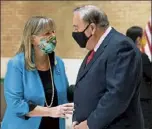  ?? State House news service photo ?? House speaker ronald Mariano and senate president Karen spilka, who are both over 65, have each received their first dose of covid-19 vaccine.