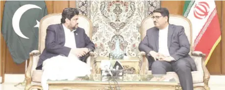  ?? ?? KARACHI: Sindh Governor, Kamran Khan Tessori meets the Council General of Iran, Hassan Nourian at the Iran Consulate. — NNI