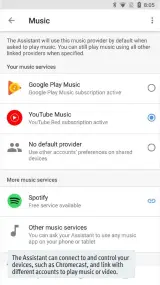  ??  ?? The Assistant can connect to and control your devices, such as Chromecast, and link with different accounts to play music or video.