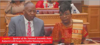  ?? File ?? Capable… Speaker of the National Assembly Peter Katjavivi with Swapo SG Sophia Shaningwa.Photo: