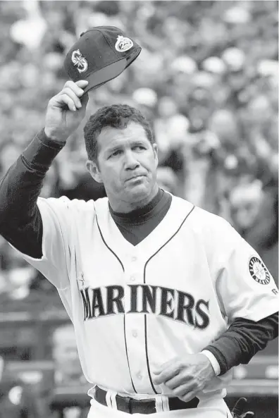  ?? ELAINE THOMPSON/AP PHOTOS ?? After playing his entire 18-season career with the Mariners, Edgar Martinez will be enshrined in Cooperstow­n on Sunday.