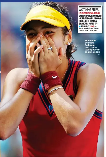  ?? REX ?? Moment of triumph: Raducanu reacts after sealing her win against Bencic