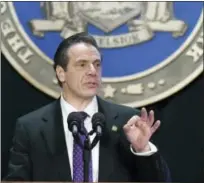  ?? HANS PENNINK — THE ASSOCIATED PRESS ?? New York Gov. Andrew Cuomo delivers his state of the state address at the Empire State Plaza Convention Center on Wednesday.