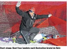  ??  ?? Start-stopp: Beat Feuz landete nach Bestzeiten brutal im Netz