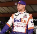  ?? IMAGES JARED C. TILTON / GETTY ?? After wrecking Chase Elliott on Sunday, Denny Hamlin (left) was the target of crowd boos at Martinsvil­le Speedway on a day of wild racing.