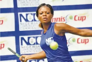  ??  ?? Ronke Akingbade of the Team Muller in action against Team VGC Lions during their match in the NCC Tennis League