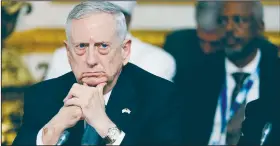  ?? AP/KIRSTY WIGGLESWOR­TH ?? U.S. Secretary of Defense James Mattis listens Thursday during a National Security session at the 2017 Somalia Conference in London.