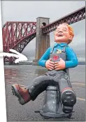  ??  ?? The Archie Foundation’s special Oor Wullie sculpture, in the studio and beside the Forth