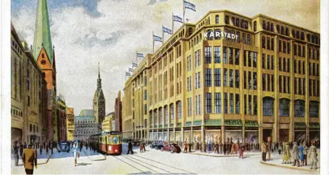  ?? Foto: Imago Images ?? Galeria Karstadt Kaufhof ist in sehr vielen Innenstädt­en Deutschlan­ds vertreten. Hier eine historisch­e Darstellun­g aus Hamburg. Aber die Warenhausk­ette ist in Schieflage geraten und muss saniert werden. Über 50 Filialen werden schließen.