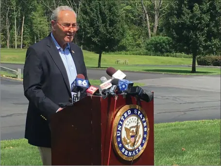  ?? MICHAEL GWIZDALA — MEDIANEWS GROUP ?? U.S. Sen. Chuck Schumer speaks about election cyber security at the Center for Internet Security in East Greenbush.