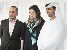  ??  ?? Francois Nel/ Gulf News Cyril Zammit, Antonia Carver, Khalil Abdul Wahid during the Art Week launch at The Pavilion Downtown Dubai yesterday.