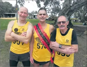  ??  ?? TOP RUN: Stawell and Ararat Cross Country Club placegette­rs, from left, Ian Mccready, Adrian van Raaphorst and Stephen Baird.