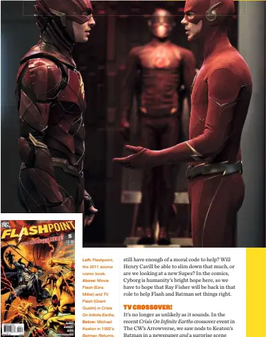  ??  ?? Left: Flashpoint, the 2011 source comic book.
Above: Movie Flash (Ezra Miller) and TV Flash (Grant Gustin) in Crisis On Infinite Earths.