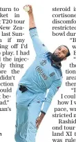  ??  ?? Feeling the pain: Adil Rashid initially could not lift a ball in his bowling arm