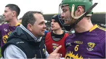  ??  ?? WISE WORDS:
Wexford manager Davy Fitzgerald chats with Matthew O’Hanlon in Pearse Park