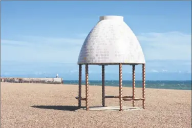  ??  ?? Above and below: Lubaina Himid created a Jelly Mould Pavilion on Folkestone’s seafront