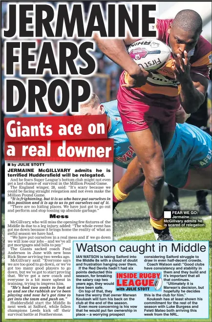  ??  ?? FEAR WE GO: Jermaine McGillvary admits he is scared of relegation