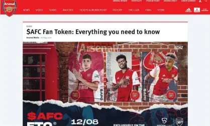  ?? Photograph: ASA/PA ?? The Advertisin­g Standards Authority banned this advert on Arsenal FC’s website promoting fan tokens.