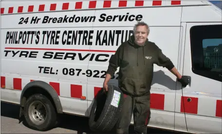  ??  ?? Eugene Philpott of Philpott’s Tyre Centre, Kanturk, heading out on a breakdown call on Tuesday. Photo by Sheila Fitzgerald