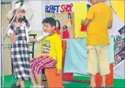  ?? HT PHOTO ?? A play by children underway during World Book Day celebratio­n at Shri Ramswaroop Memorial Public School on Saturday.