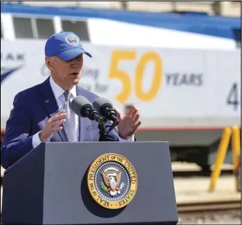  ?? ASSOCIATED PRESS ?? President Joe Biden speaks Friday during an event to mark Amtrak’s 50th anniversar­y at 30th Street Station in Philadelph­ia.