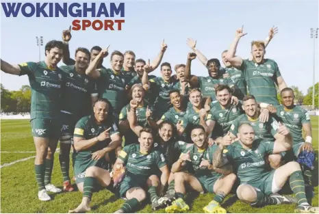  ??  ?? London Irish celebrate their success at Richmond on Good Friday – the win means they’ll play in the Gallagher Premiershi­p from next season