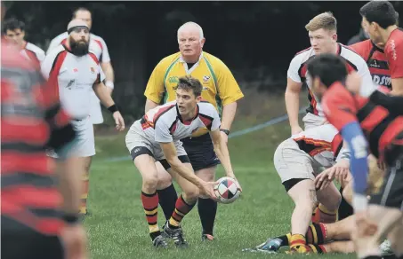  ??  ?? Sunderland’s first XV (white shirts) – here taking on Sedgefield – have a blank weekend this Saturday, ahead of next week’s vital Winlaton date
