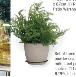  ??  ?? Set of three powder-coated mild steel pot shelves (11cm D) R299, Iconomy >>