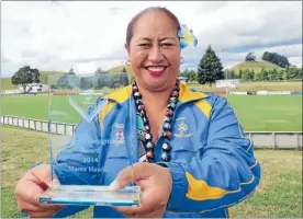  ?? Photo: PETRICE TARRANT ?? HUMBLE WINNER: Maree Hawkins wins Female Volunteer of the Year at the New Zealand Rugby League national awards.