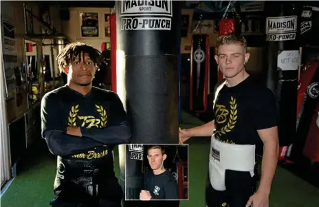  ?? Photo: GLEN McCULLOUGH ?? STEPPING BACK IN THE RING: Toowoomba boxers Jaydii Kalambe (left) and Chris Brackin at TGW & Smithy’s Gym preparing for bouts next weekend. (Inset) Brent Moore.