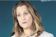  ?? GRAHAM HUGHES / THE CANADIAN PRESS ?? Canada will create a new ambassador position dedicated to women, peace and security, Foreign Affairs Minister Chrystia Freeland announced in Montreal on Saturday.