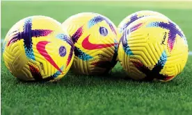  ?? Photograph: James Marsh/Rex/Shuttersto­ck ?? Premier League winter match balls.