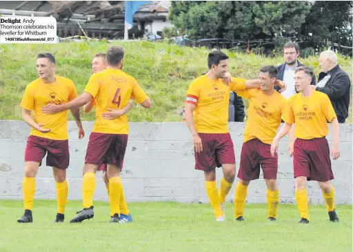  ?? 140818faul­dhouseutd_017 ?? Delight Andy Thomson celebrates his leveller for Whitburn