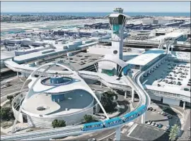  ?? Los Angeles World Airports ?? THE PLANNED people mover will stop three times in LAX’s arrivals and departures area, with moving walkways that will connect travelers to each terminal.