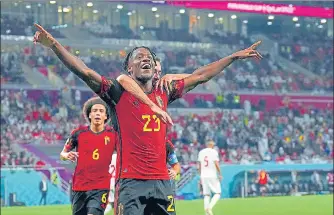  ?? AP ?? Belgium forward Michy Batshuayi celebrates after scoring against Canada at the Ahmad Bin Ali Stadium in Qatar on Wednesday.