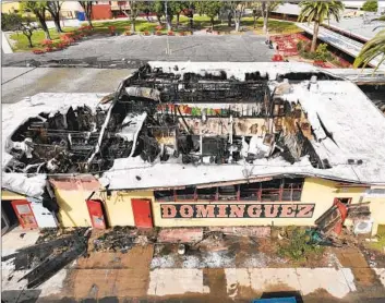  ?? Allen J. Schaben Los Angeles Times ?? A FIRE at Manuel Dominguez High School in Compton on Monday destroyed the cafeteria, forcing classes to be canceled Tuesday. No injuries were reported, Compton Unified said. The cause of the blaze isn’t clear.