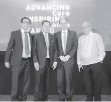  ??  ?? Top cardiology experts presented the latest data from the Paradigm-HF trial during the Philippine launch of Sacubitril-Valsartan last April 21. Photo shows (from left) John Anonuevo, clinical associate professor, University of the...