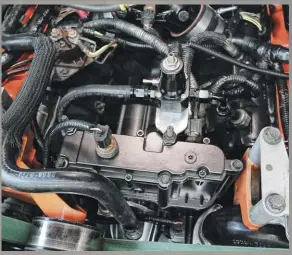  ??  ?? Because he’d opted for a set of Full Force Diesel’s 250/200 hybrid injectors (250 cc injectors fitted with 200-percent over nozzles), Ken knew he needed to upgrade the high-pressure oil pump to properly support them. A T500 HPOP from Terminator Engineerin­g has no problem supporting 500 rwhp. Also aware that higher pulse width tunes will stretch the limits of this HPOP, Ken plans to switch to dual pumps at some point in the near future.