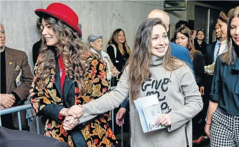  ?? Picture: AFP ?? Actor Jessica Mann, above right, one of Harvey Weinstein’s accusers, walks out of court in New York with actor Lauren Young, after the movie mogul, left, was jailed for 23 years for rape.