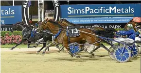  ?? RACE IMAGES NI ?? Ultimate Sniper hangs on to win the pacing final last night.