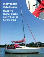  ??  ?? INSET RIGHT Colin Staples
MAIN The Hunter Duette safely back at her mooring