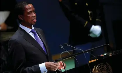  ??  ?? Edgar Lungu addresses the United Nations general assembly in New York last September. Photograph: Carlo Allegri/Reuters