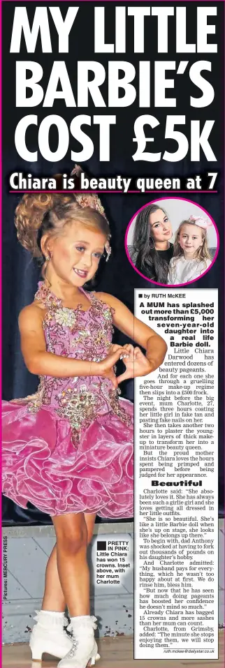  ??  ?? PRETTY IN PINK: Little Chiara has won 15 crowns. Inset above, with her mum Charlotte