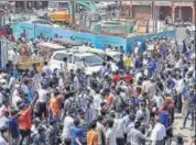  ?? PTI FILE ?? Members of the Dalit community stage a protest during Bharat Bandh against the alleged 'dilution' of Scheduled Castes and Tribes (Prevention of Atrocities) Act in Jaipur on April 2 .